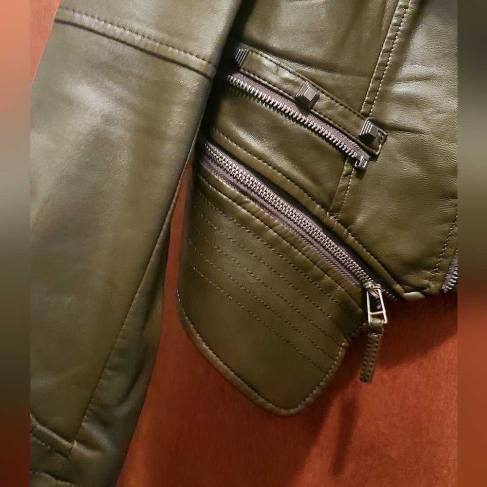 L&L Leisarely Life Collection Olive green Studded lined vegan leather jacket SzM - Picture 11 of 15